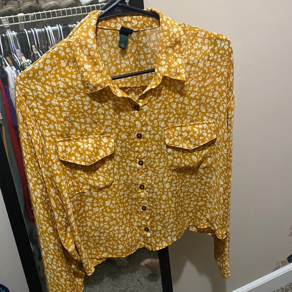 Cropped Yellow Floral Button Up